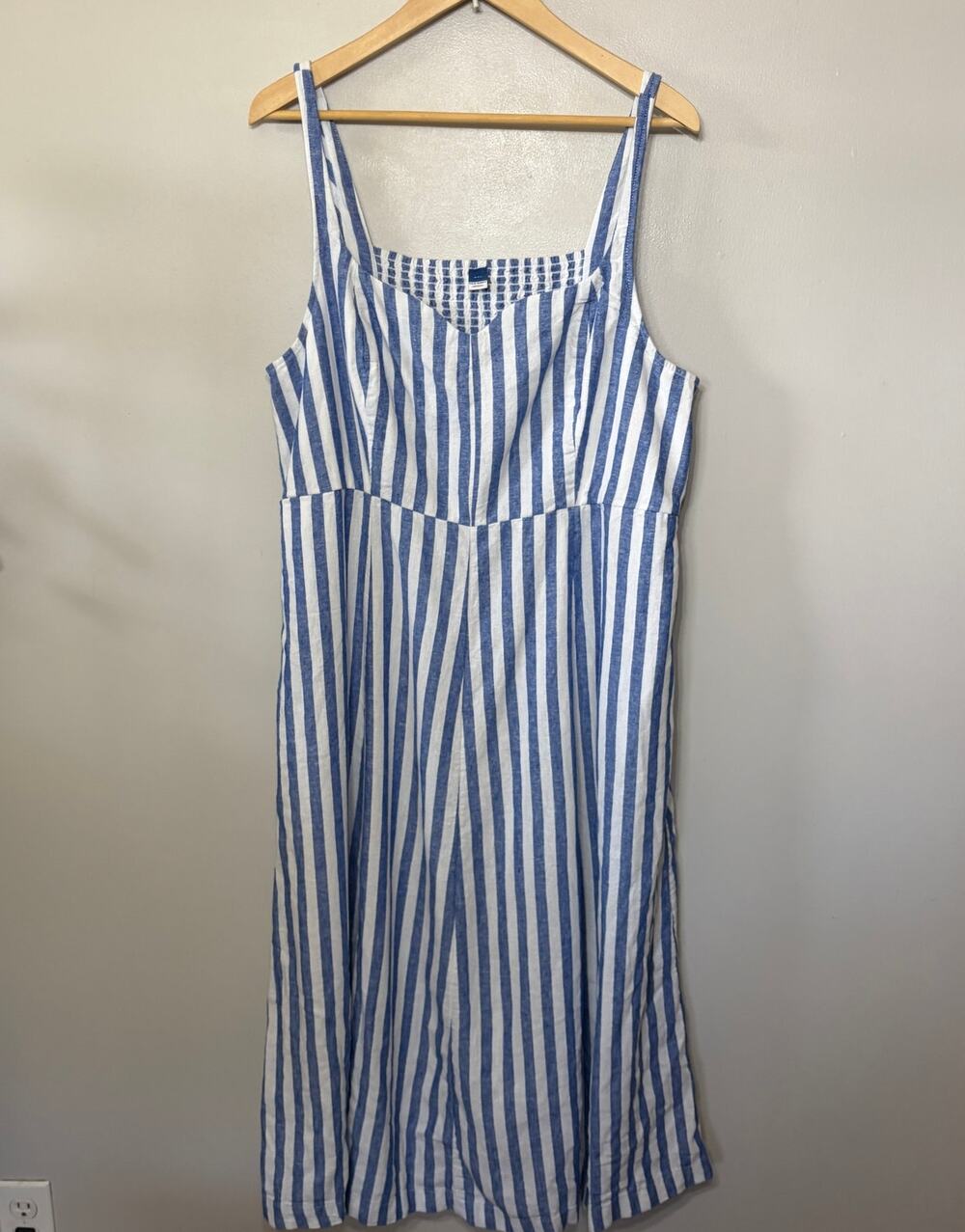 Old Navy Dress Blue White Striped Linen Rayon Gauze BabyDoll Pocket Coastal XXL